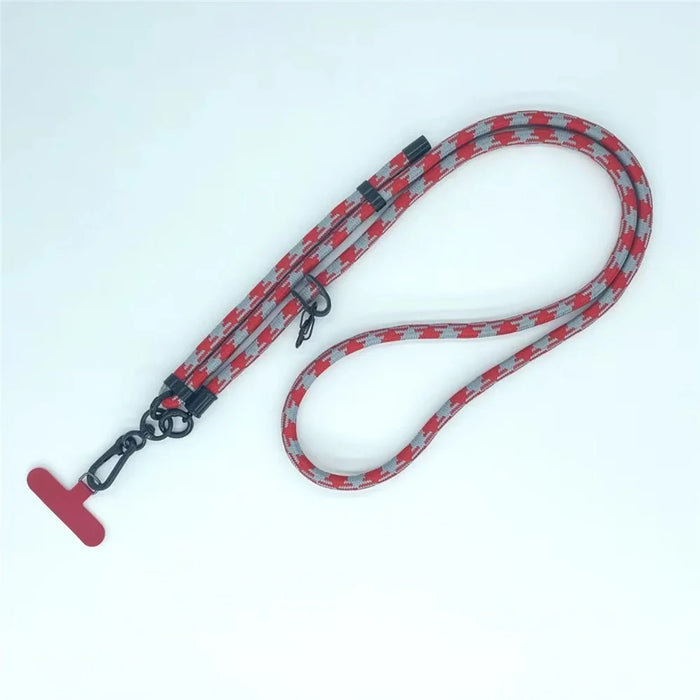 8mm Thick Phone Lanyard Pattern  Phone Crossbody Neck Strap with Tether Tab, Total Length: 135cm - Red+Grey - 1
