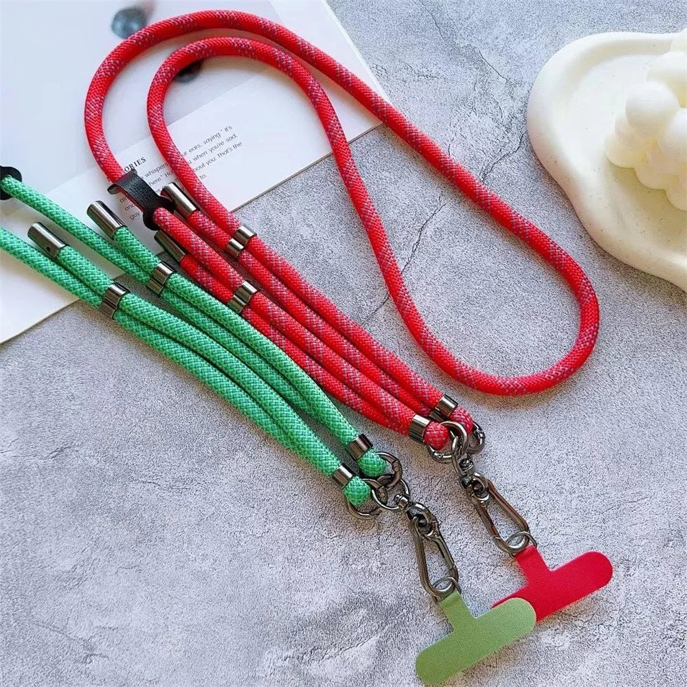 8mm Thick Adjustable Phone Lanyard Twill Pattern Neck Strap with Tether Tab, Total Length: 140cm - Black+White Strip - 2
