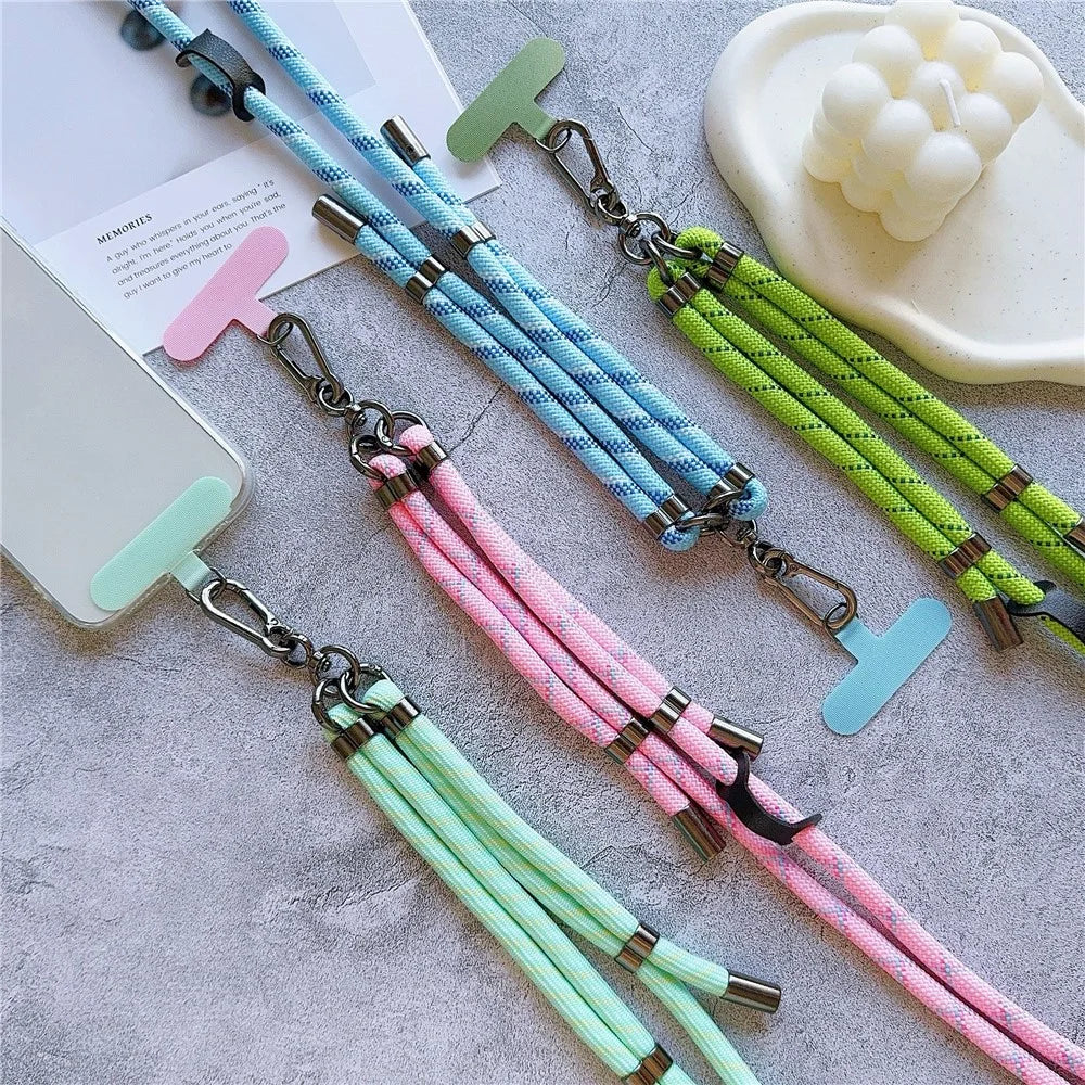 8mm Thick Adjustable Phone Lanyard Twill Pattern Neck Strap with Tether Tab, Total Length: 140cm - Black+White Strip - 3