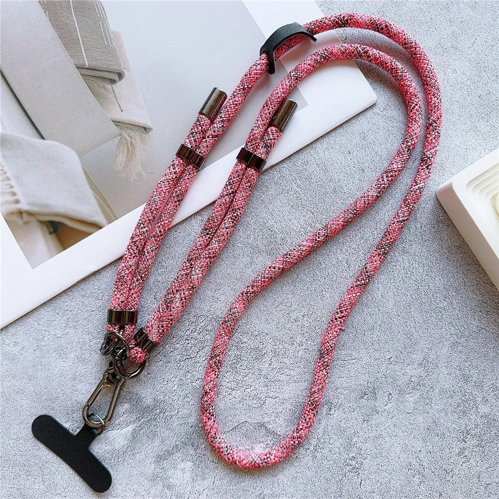 8mm Thick Phone Lanyard Adjustable Crossbody Rope Charm with Tether Tab, Total Length: 140cm - Pink Black - 1