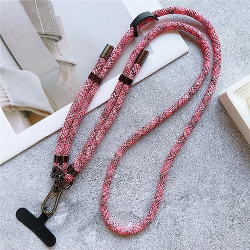 8mm Thick Phone Lanyard Adjustable Crossbody Rope Charm with Tether Tab, Total Length: 140cm - Pink Black - 1