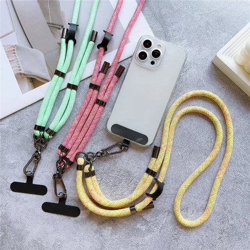 8mm Thick Phone Lanyard Adjustable Crossbody Rope Charm with Tether Tab, Total Length: 140cm - Pink Black - 2