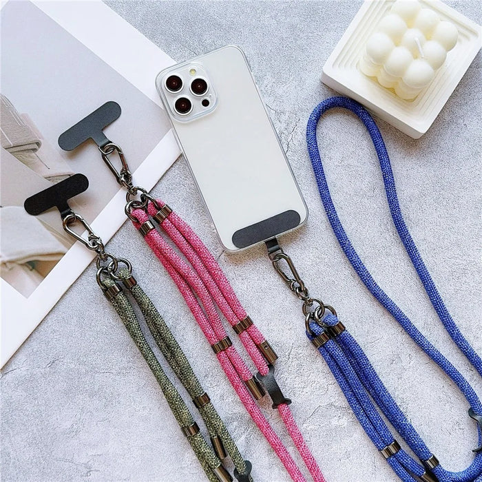 8mm Thick Phone Lanyard Adjustable Crossbody Rope Charm with Tether Tab, Total Length: 140cm - Pink Black - 3