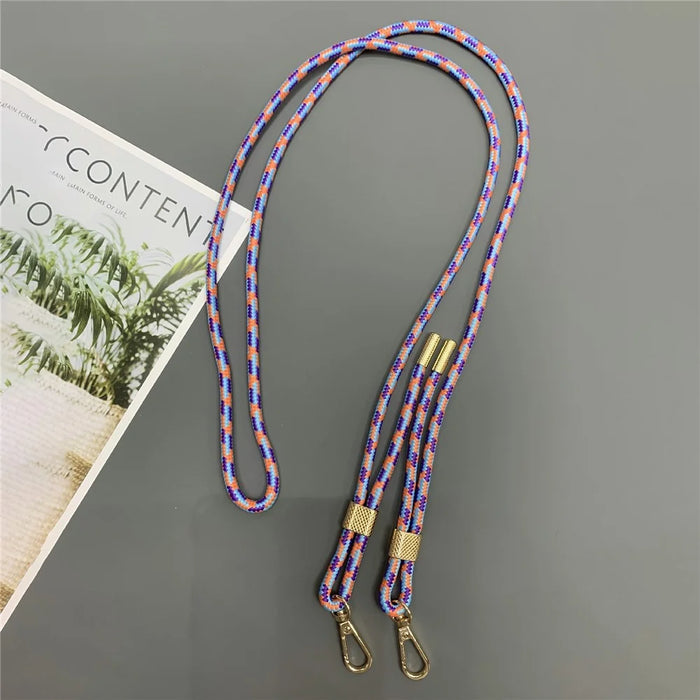 6mm Thick Nylon Phone Lanyard Dual-Side Adjustable Crossbody Strap with Tether Tab, Total Length: 150cm - Blue+Purple+Orange - 1