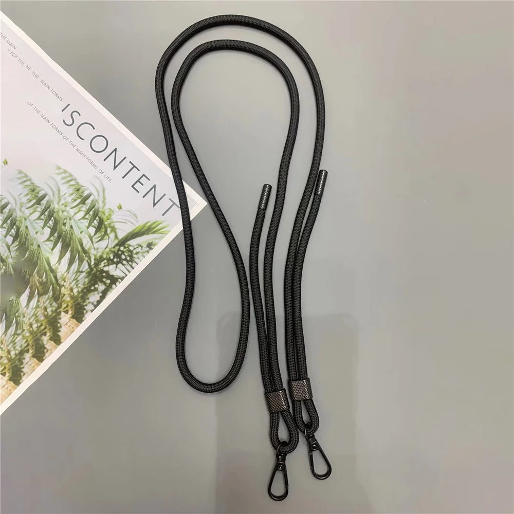 6mm Thick Phone Lanyard Nylon Dual-Side Adjustable Anti-Theft Crossbody Strap with Tether Tab, Total Length: 150cm - Black - 1