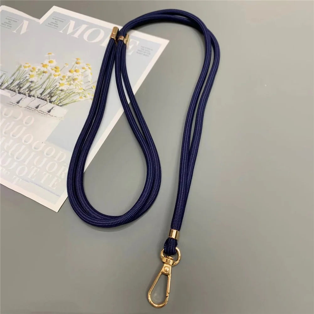 Phone Lanyard 6mm Thick Adjustable Nylon Neck Strap with Gold Clasp, Tether Tab, Total Length: 150cm - Sapphire - 1