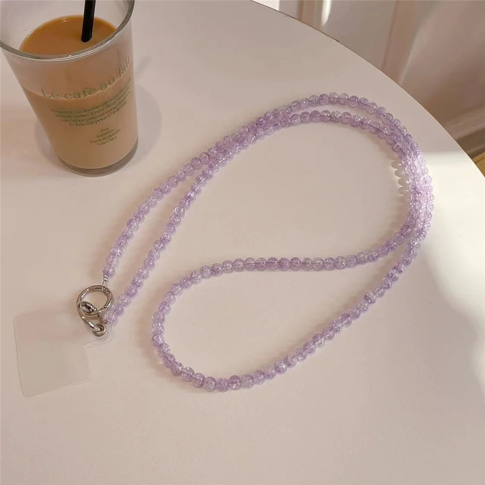 Universal Phone Lanyard 120cm Beaded Cell Phone Chain Crossbody Strap Anti-Theft with Tether Tab - Purple - 1