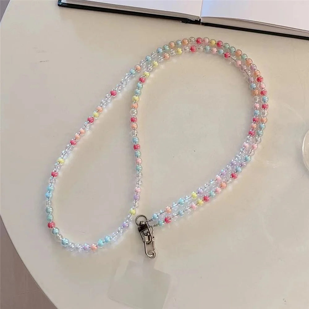Crossbody Phone Lanyard 120cm Colorful Beads Phone Charm Anti-Lost Chain with Tether Tab - 1