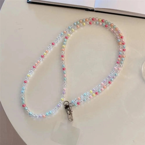 Crossbody Phone Lanyard 120cm Colorful Beads Phone Charm Anti-Lost Chain with Tether Tab - 1