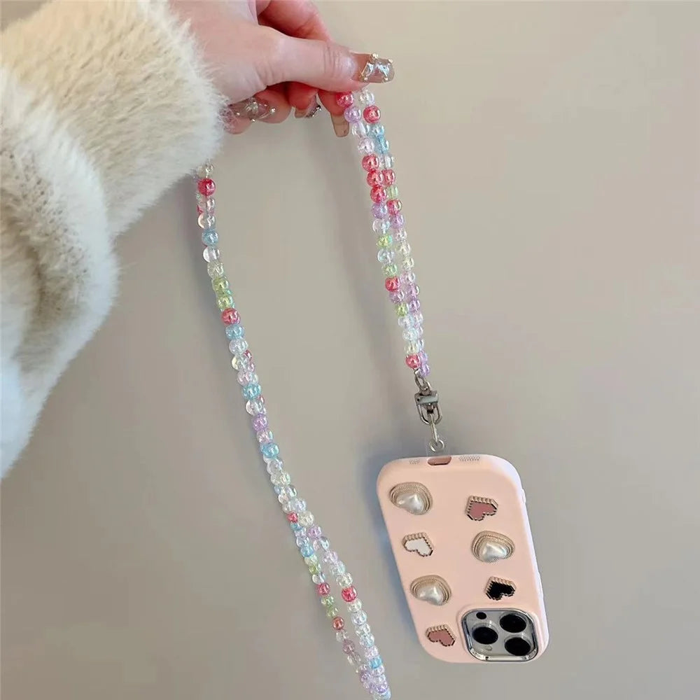 Crossbody Phone Lanyard 120cm Colorful Beads Phone Charm Anti-Lost Chain with Tether Tab - 3
