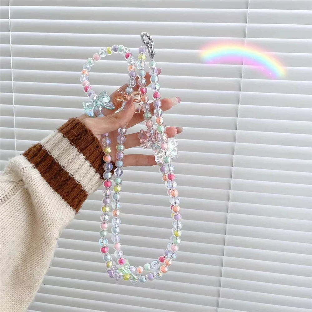 120cm Crossbody Beaded Strap Butterfly Decor Colorful Beads Phone Chain Lanyard with Tether Tab - 2