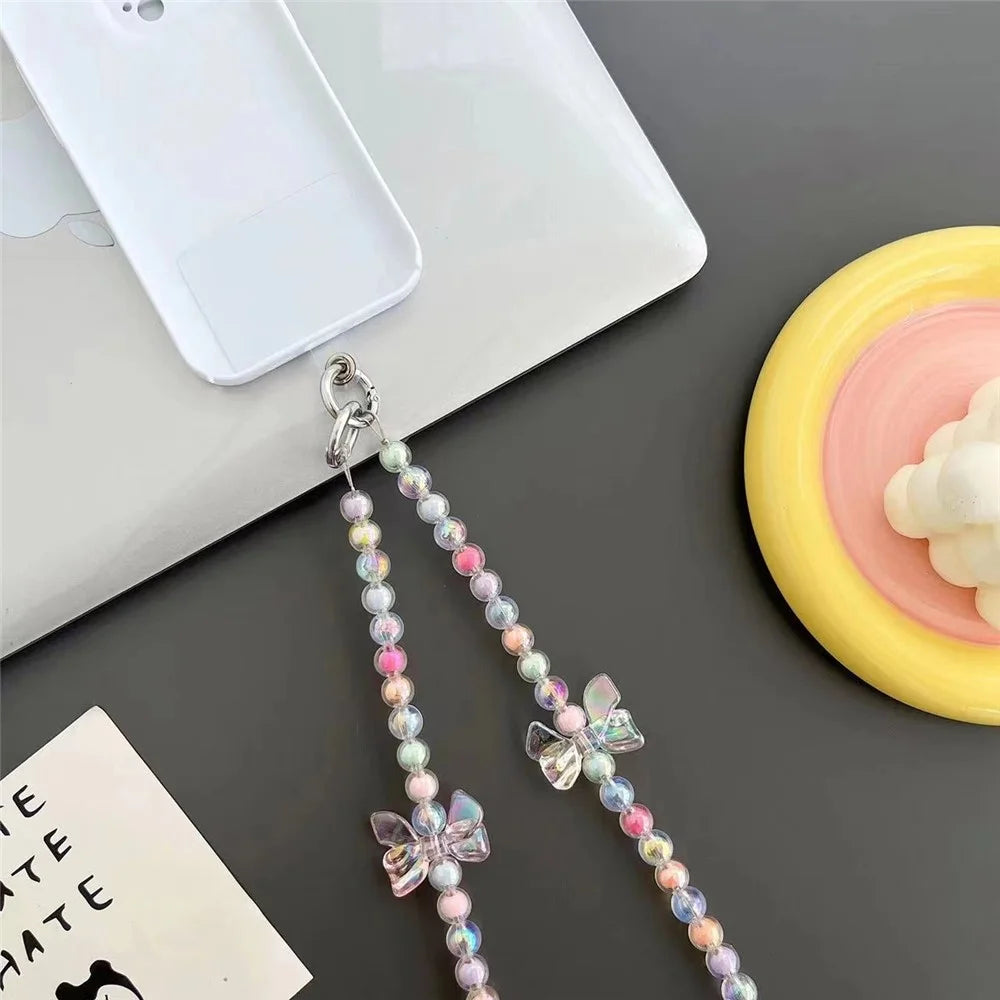 120cm Crossbody Beaded Strap Butterfly Decor Colorful Beads Phone Chain Lanyard with Tether Tab - 3