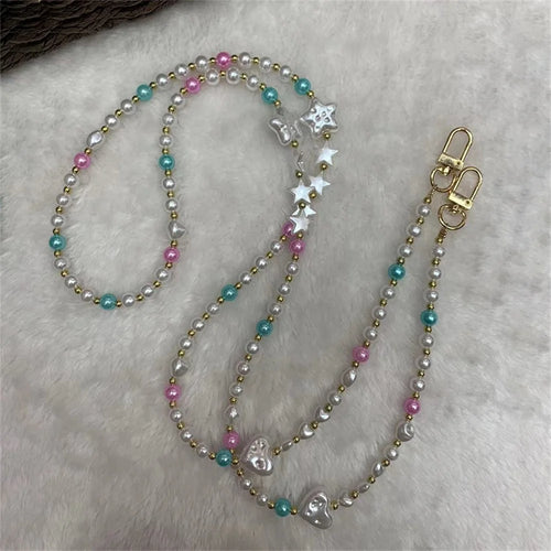Phone Crossbody Beaded Strap 120cm Star Heart Decor Phone Chain Lanyard with Tether Tab - 1