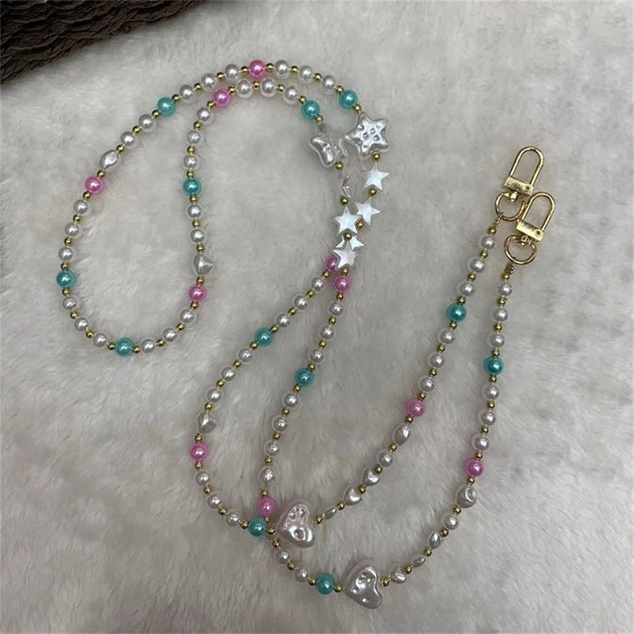 Phone Crossbody Beaded Strap 120cm Star Heart Decor Phone Chain Lanyard with Tether Tab - 1