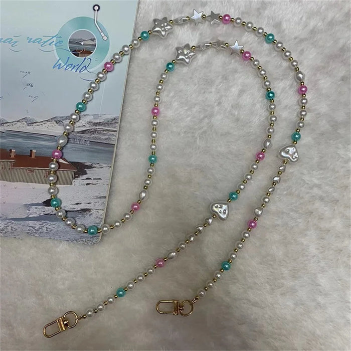 Phone Crossbody Beaded Strap 120cm Star Heart Decor Phone Chain Lanyard with Tether Tab - 3