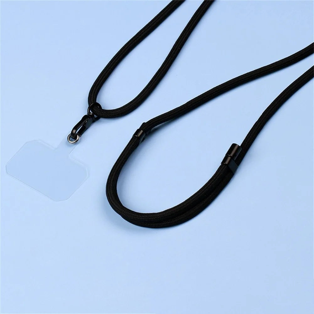 Phone Lanyard Universal Crossbody 6mm Thick Polyester Adjustable Strap with Tether Tab, Total Length: 148cm - Black - 1