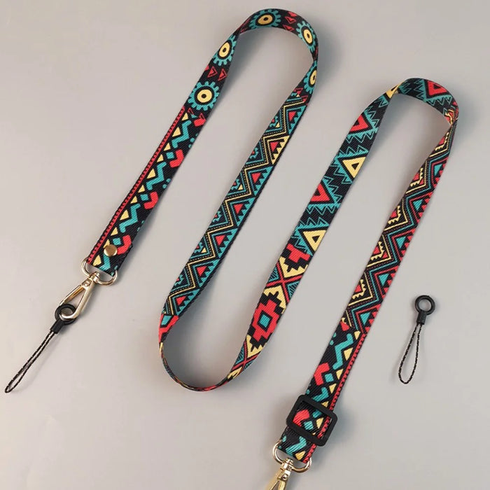 Crossbody Phone Lanyard Ethnic Style Nylon Phone Strap with Tether Tab + Hanging Ropes, Total Length: 120cm - BG Runway - 3