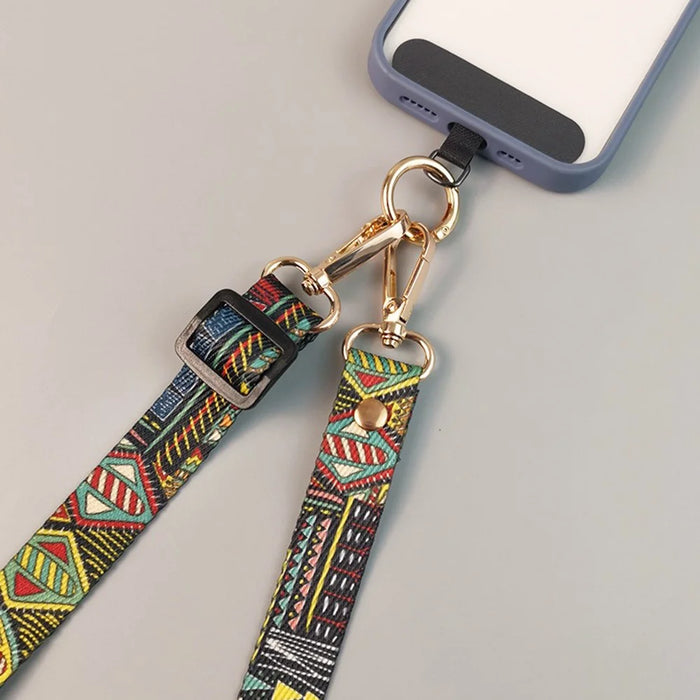 Crossbody Phone Lanyard Ethnic Style Nylon Phone Strap with Tether Tab + Hanging Ropes, Total Length: 120cm - BG Runway - 5