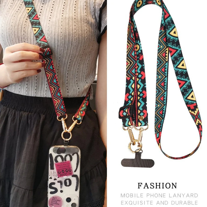 Crossbody Phone Lanyard Ethnic Style Nylon Phone Strap with Tether Tab + Hanging Ropes, Total Length: 120cm - BG Runway - 6