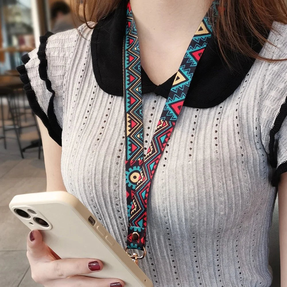 Phone Lanyard Ethnic Style Nylon Phone Neck Phone Charm with Tether Tab + Hanging Rope, Folded Length: 40cm - Pamir Totem - 2