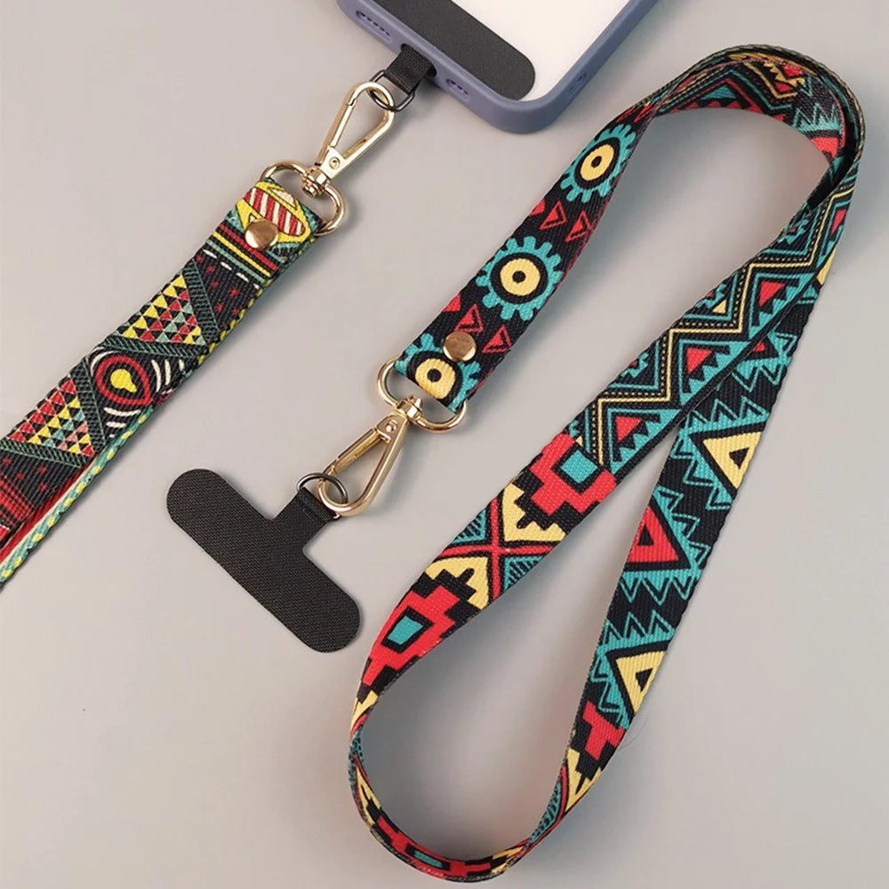 Phone Lanyard Ethnic Style Nylon Phone Neck Phone Charm with Tether Tab + Hanging Rope, Folded Length: 40cm - Pamir Totem - 6