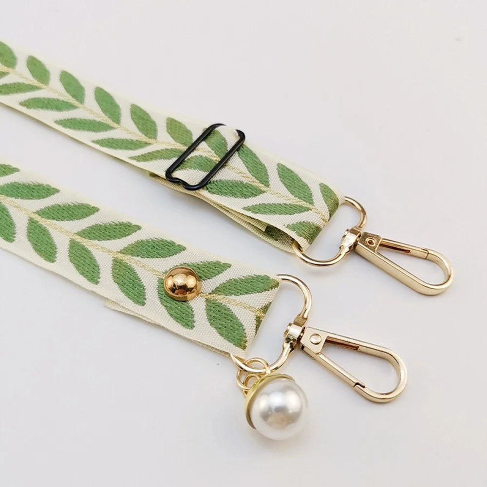 Crossbody Phone Lanyard Adjustable Leaf Pattern Fabric Phone Strap with Tether Tab + Hanging Ropes, Folded Length: 64cm - Black - 2