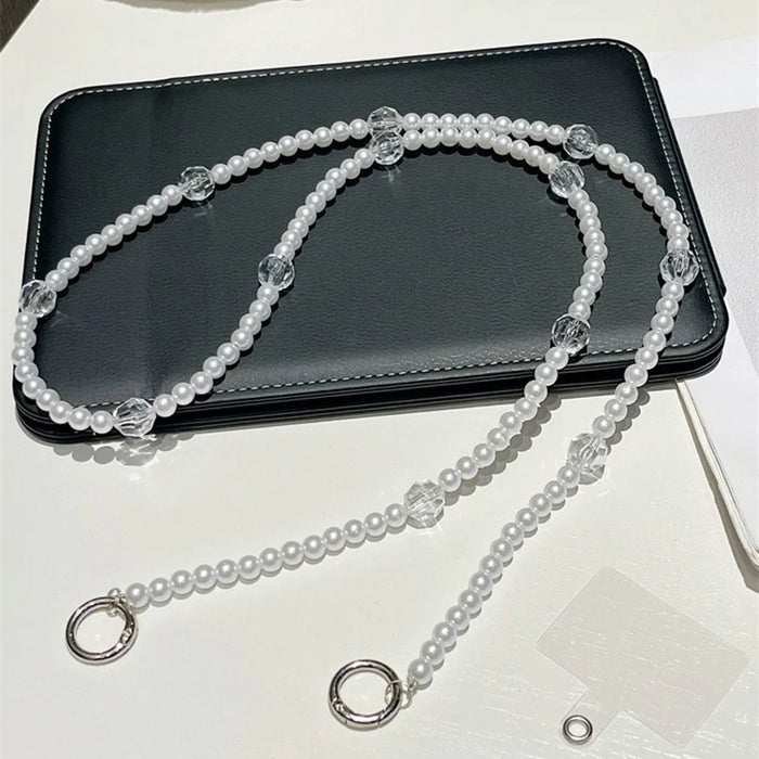Beaded Phone Lanyard Crossbody 1.2m Anti-Lost Phone Charm Chains with Tether Tab - Pearl - 1