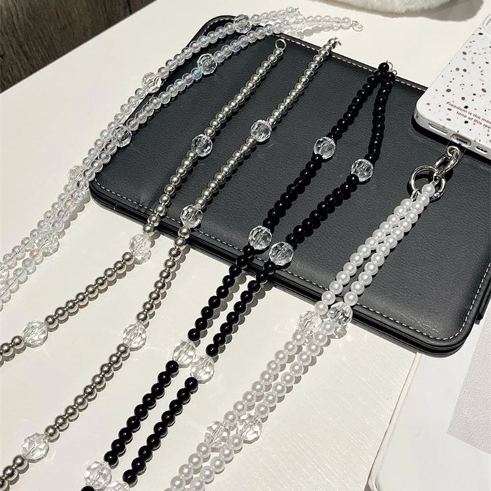 Beaded Phone Lanyard Crossbody 1.2m Anti-Lost Phone Charm Chains with Tether Tab - Pearl - 4