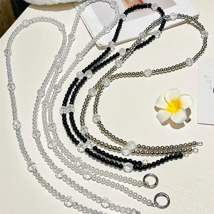 Beaded Phone Lanyard Crossbody 1.2m Anti-Lost Phone Charm Chains with Tether Tab - Pearl - 5