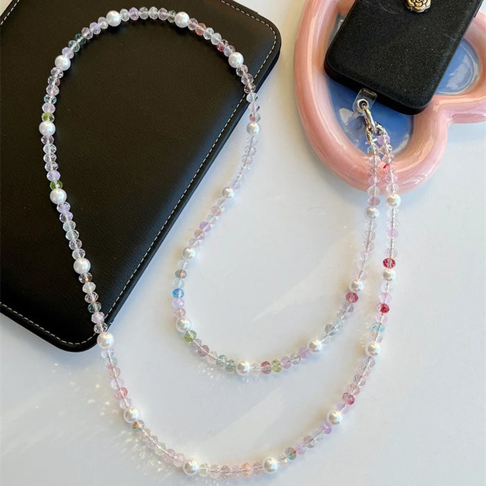 Beaded Chain Shoulder Crossbody Lanyard 1.2m Pearl Decor Neck Phone Charm with Tether Tab - 2