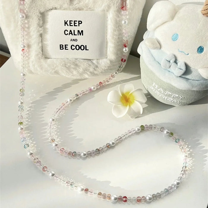 Beaded Chain Shoulder Crossbody Lanyard 1.2m Pearl Decor Neck Phone Charm with Tether Tab - 4