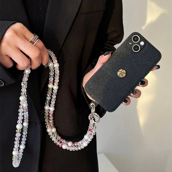 Beaded Chain Shoulder Crossbody Lanyard 1.2m Pearl Decor Neck Phone Charm with Tether Tab - 5