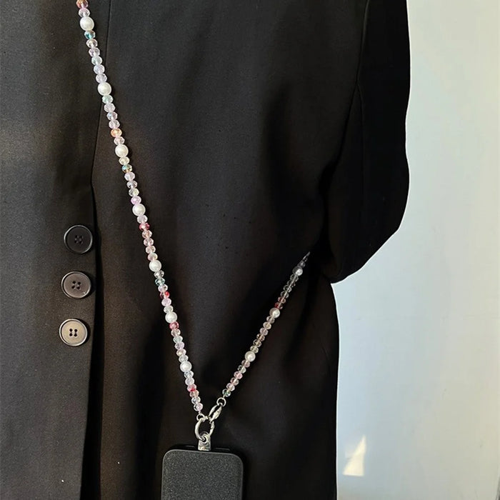 Beaded Chain Shoulder Crossbody Lanyard 1.2m Pearl Decor Neck Phone Charm with Tether Tab - 6
