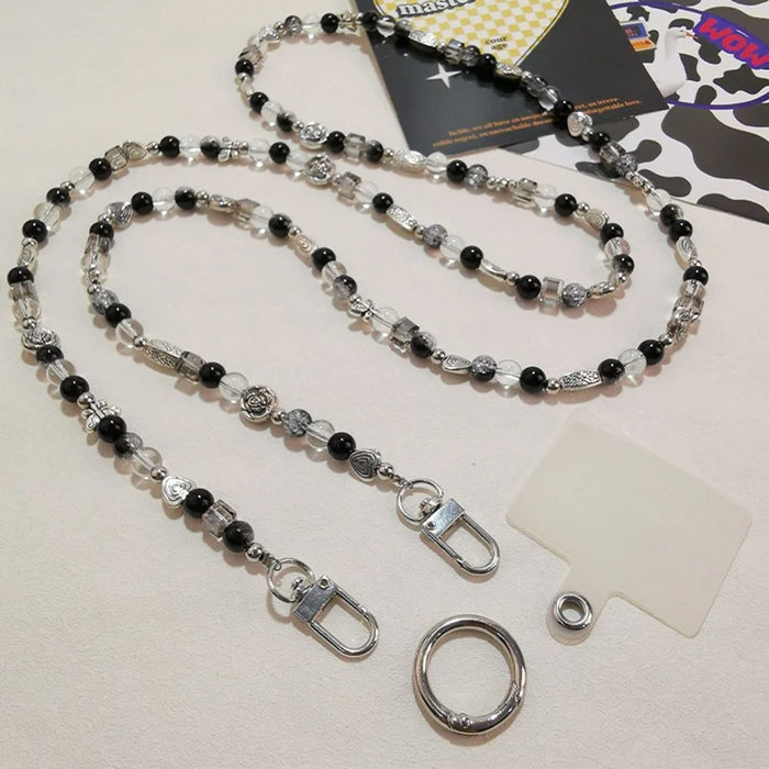 Retro Flower Beaded Cell Phone Chain Crossbody Strap 120cm Neck Strap with Tether Tab - 2