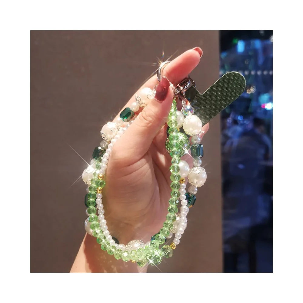 Phone Charms Wrist Strap 3-in-1 Beaded Phone Lanyard Jewelry with Tether Tab, Folded Length: 14cm - Green - 1