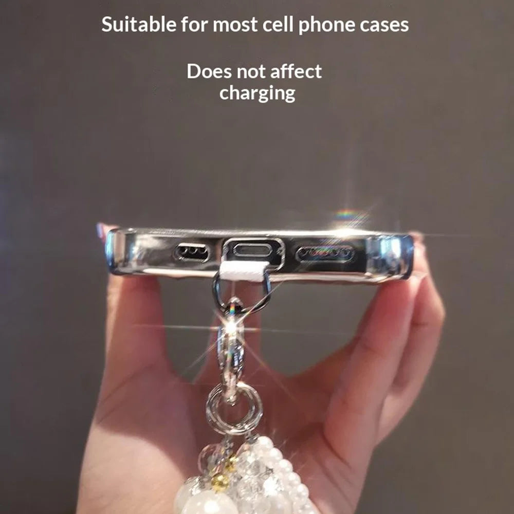 Phone Charms Wrist Strap 3-in-1 Beaded Phone Lanyard Jewelry with Tether Tab, Folded Length: 14cm - Green - 2