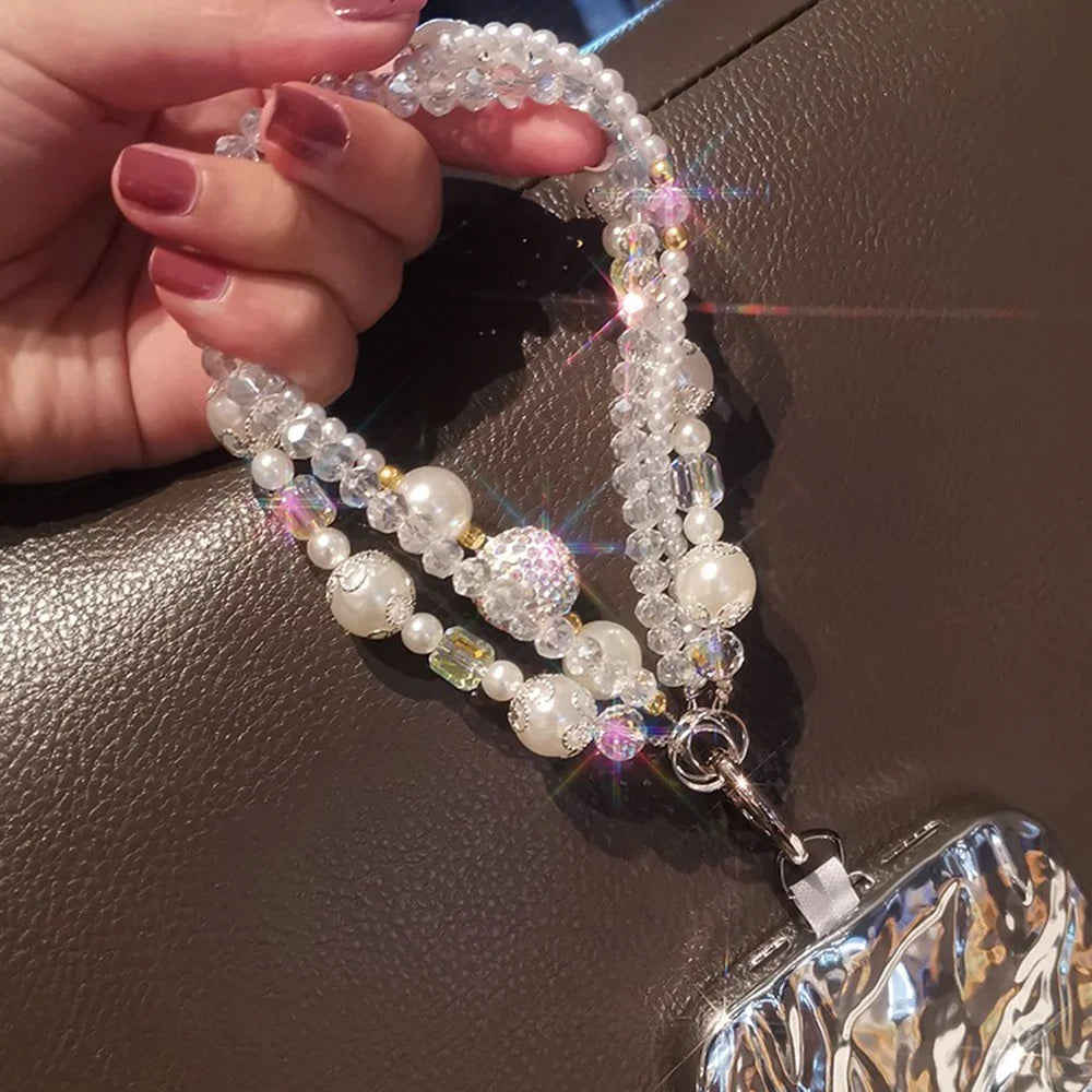 Phone Charms Wrist Strap 3-in-1 Beaded Phone Lanyard Jewelry with Tether Tab, Folded Length: 14cm - Green - 3