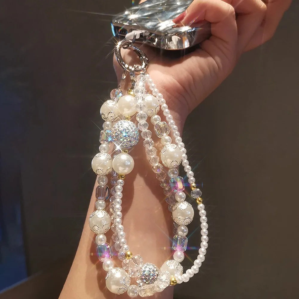 Phone Charms Wrist Strap 3-in-1 Beaded Phone Lanyard Jewelry with Tether Tab, Folded Length: 14cm - Green - 5
