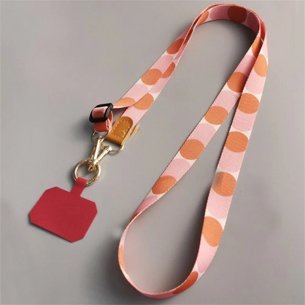 Crossbody Cell Phone Strap Universal Adjustable Phone Lanyard with Tether Tab, Folded Length: 61cm - Orange Circular Pattern - 1