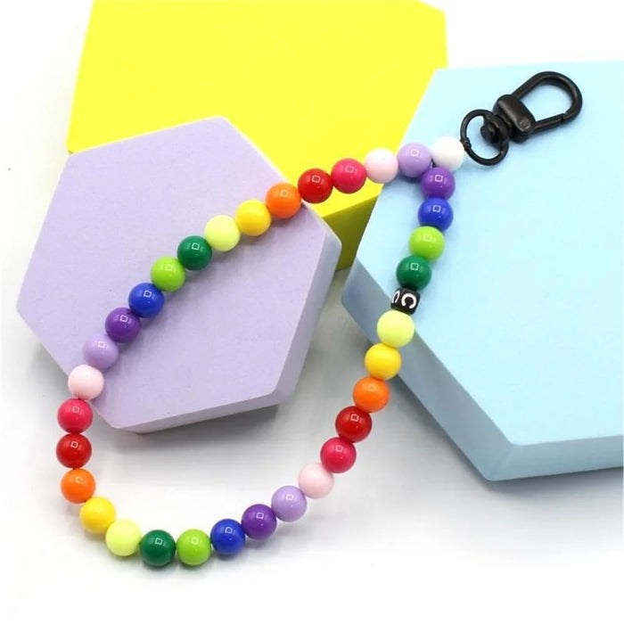 Phone Charms Strap Acrylic Beaded Wrist Strap for Phone Case with Tether Tab, Total Length: 30cm - Rainbow Candy - 2