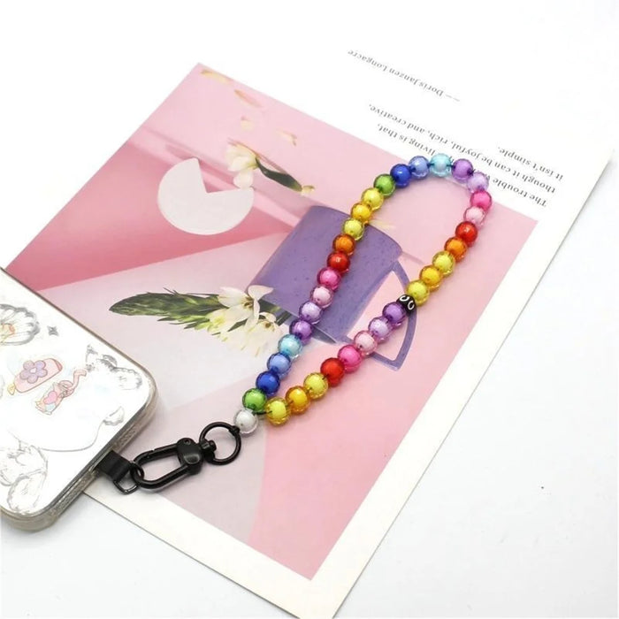 Phone Charms Strap Acrylic Beaded Wrist Strap for Phone Case with Tether Tab, Total Length: 30cm - Rainbow Candy - 3