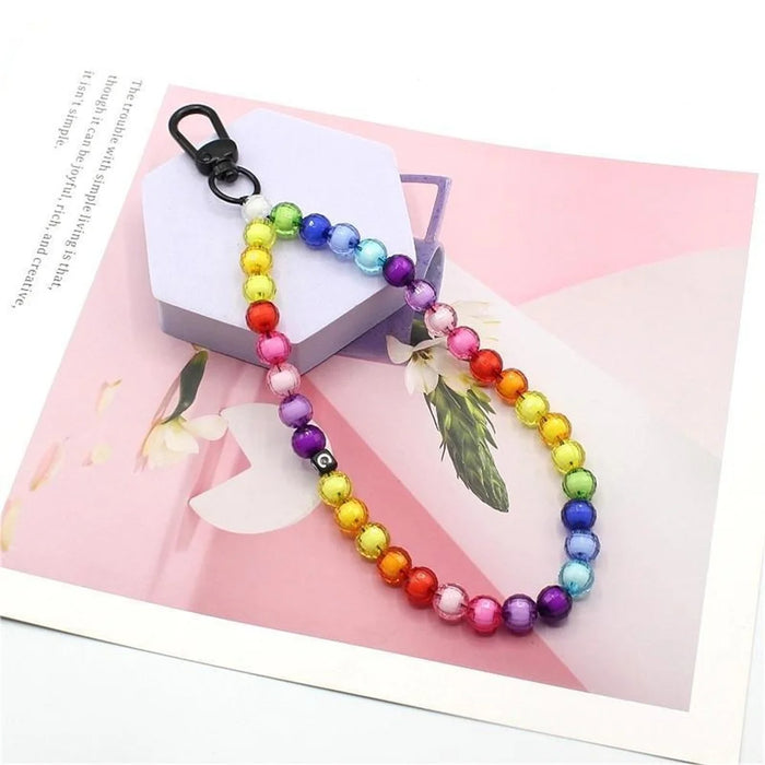 Phone Charms Strap Acrylic Beaded Wrist Strap for Phone Case with Tether Tab, Total Length: 30cm - Rainbow Candy - 4