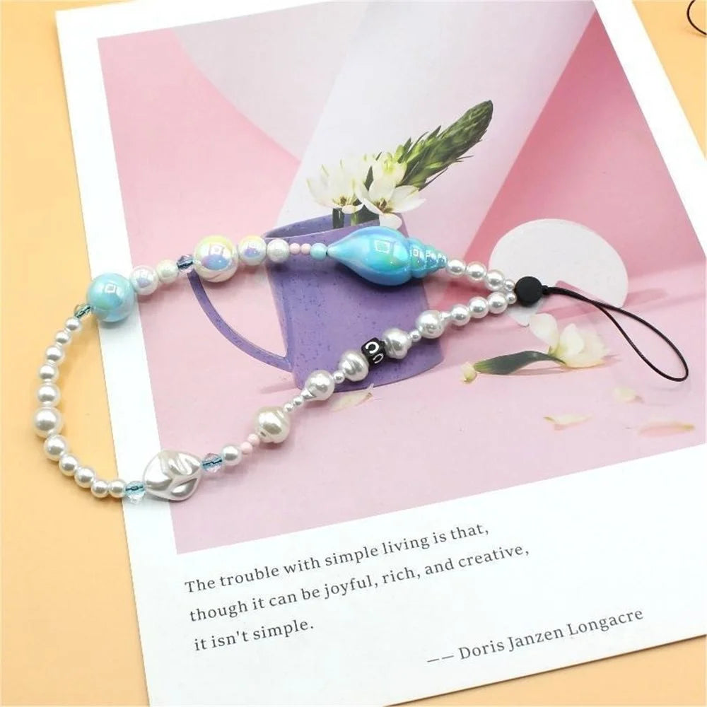 Cell Phone Lanyard Strap Acrylic Ocean-Inspired Wristlet Strap Short Wrist Strap Total Length: 30cm - Ocean Pearl - 2
