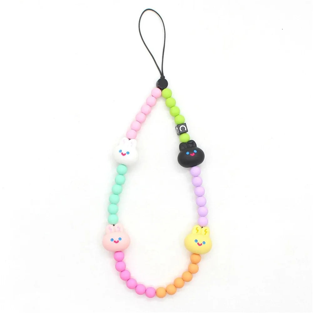 Beaded Phone Lanyard Wrist Strap Acrylic Candy Bunny Mobile Phone Chain, Total Length: 30cm - 1