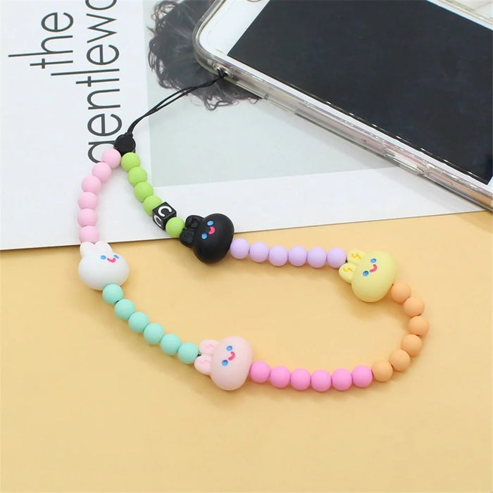 Beaded Phone Lanyard Wrist Strap Acrylic Candy Bunny Mobile Phone Chain, Total Length: 30cm - 2