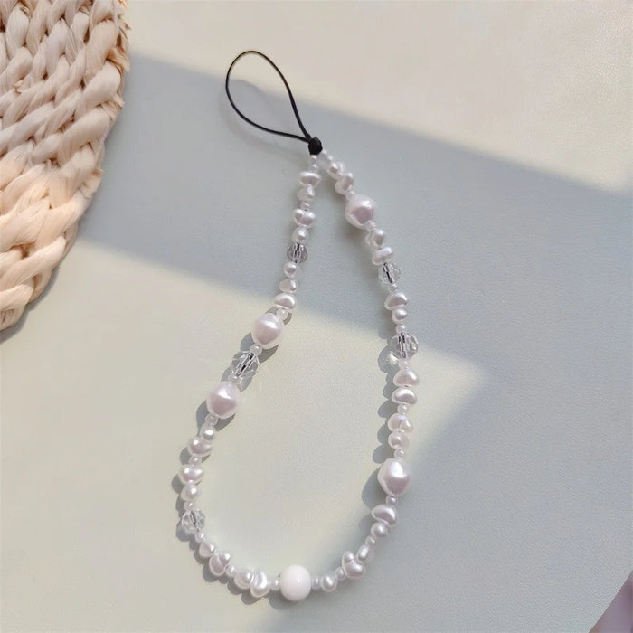 Beaded Wrist Strap 32cm+5cm Cute Phone Charms Strap Pearl Bracelet Wrist Strap - 2
