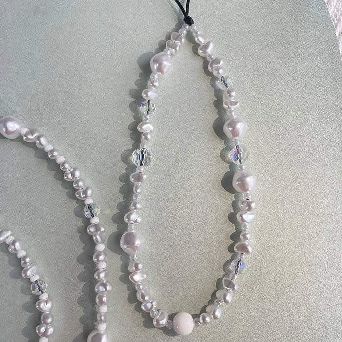 Beaded Wrist Strap 32cm+5cm Cute Phone Charms Strap Pearl Bracelet Wrist Strap - 3