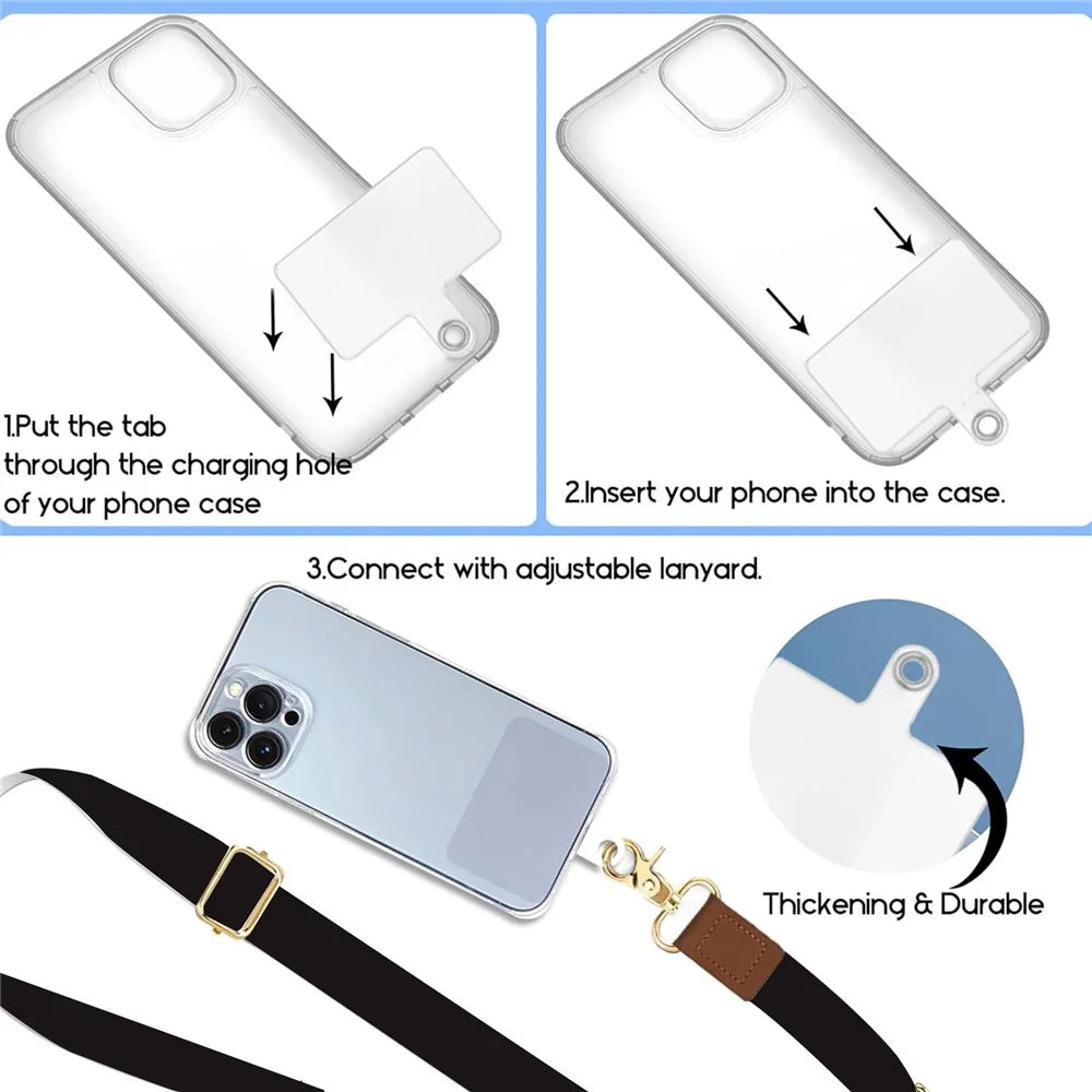 Adjustable Crossbody Phone Lanyard Key Badge Neck Strap Wrist Strap with 2 Tether Tabs + 2 Round Buckles - Cow - 4