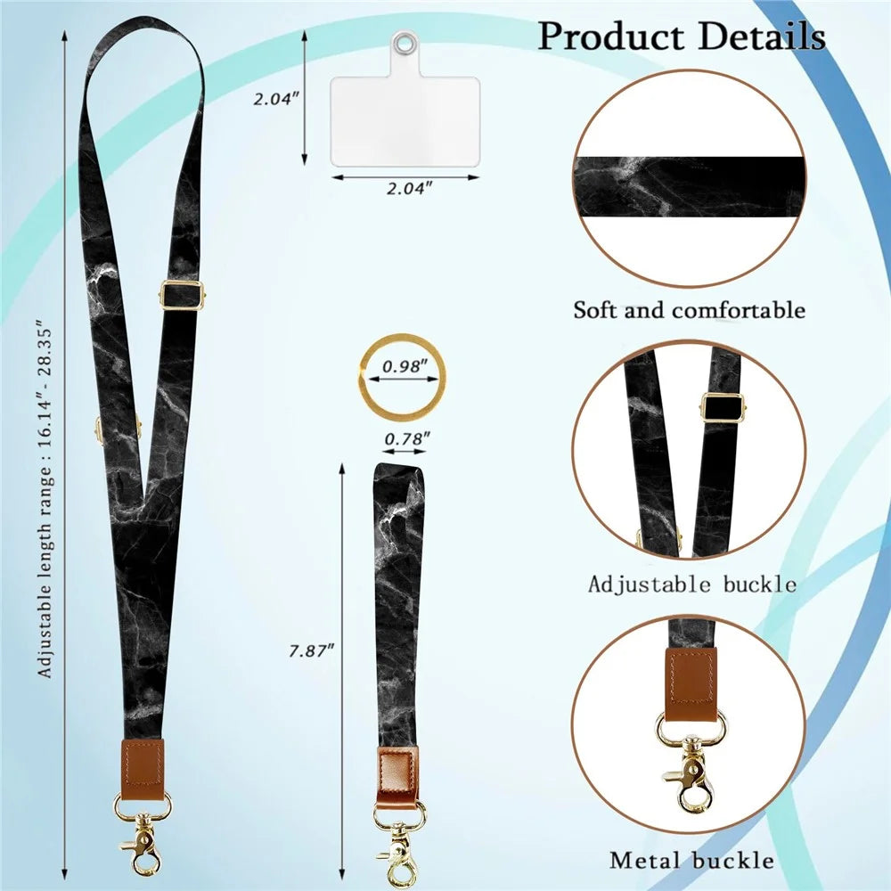 Adjustable Crossbody Phone Lanyard Key Badge Neck Strap Wrist Strap with 2 Tether Tabs + 2 Round Buckles - Cow - 5
