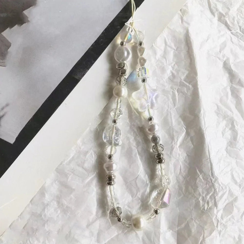 PVC Beaded Camera Wrist Strap Phone Charms Strap 25cm Pearl Bracelet Aesthetic Phone Chain - 3